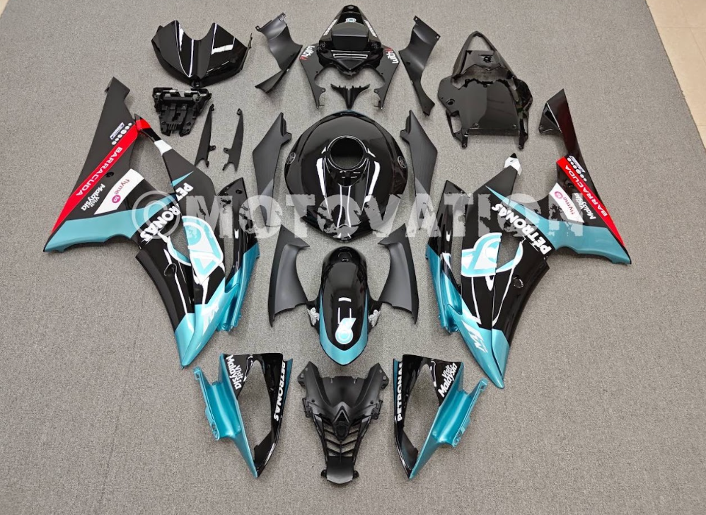 Yamaha R6 2008-2016 Black with Teal Blue ABS Fairings | Motovation Frgs