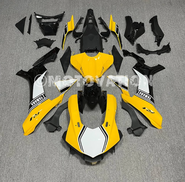 Yamaha R1 2015-2019 Yellow with White & Black ABS Fairings | Motovation Frgs
