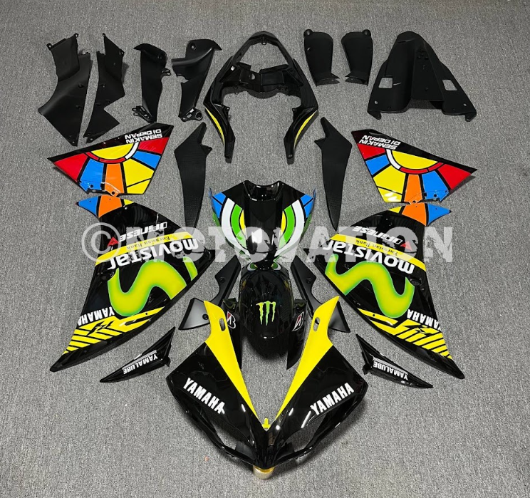 Yamaha R1 2007-2011 Rainbow with Neon Yellow ABS Fairings | Motovation Frgs