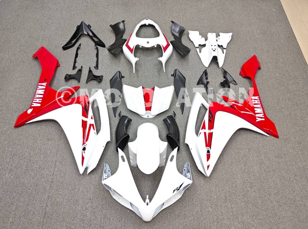 Yamaha R1 2007-2011 White with Red ABS Fairings | Motovation Frgs
