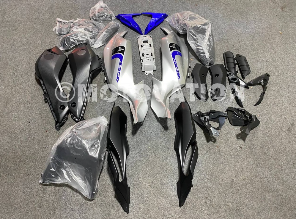 Yamaha MT07 2012-2017 Matte Silver with Blue ABS Fairings | Motovation Frgs