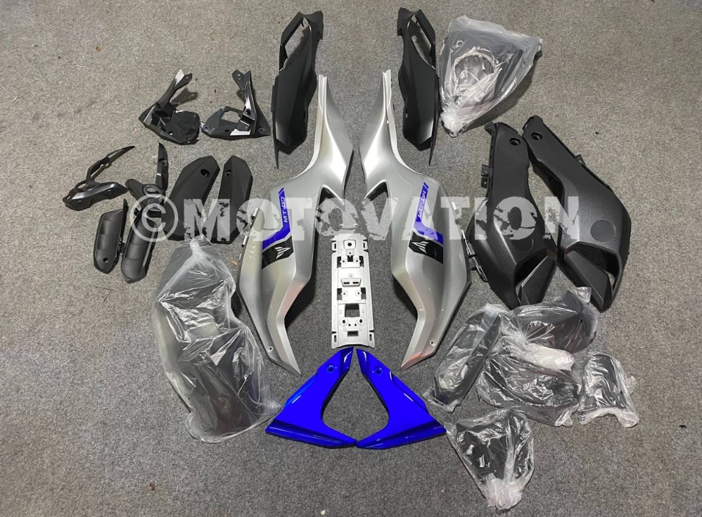 Yamaha MT07 2012-2017 Matte Silver with Blue ABS Fairings | Motovation Frgs - Image 4