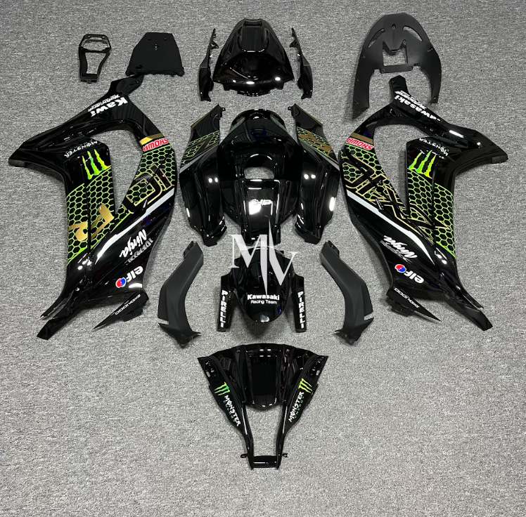 Kawasaki ZX10R 2011-2015 Black with Green ABS Fairings | Motovation Frgs