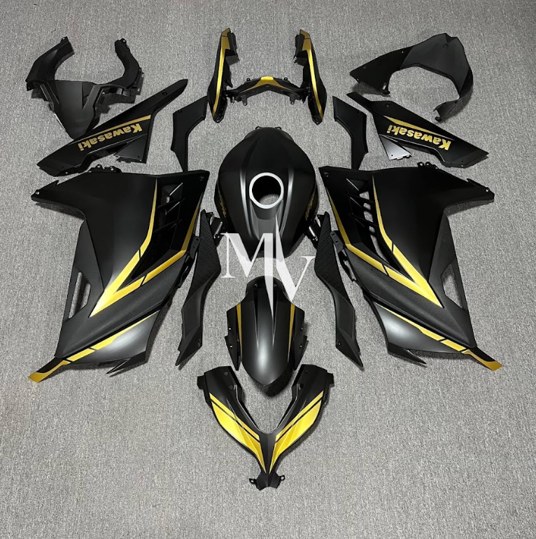 Kawasaki NINJA 250 2013-2017 Matte Black with Matte Gold ABS Fairings | Motovation Frgs