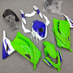 Kawasaki NINJA 250 2013-2017 Neon Green with Blue & White ABS Fairings | Motovation Frgs