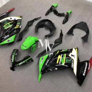 Kawasaki NINJA 250 2013-2017 Black with Green ABS Fairings | Motovation Frgs