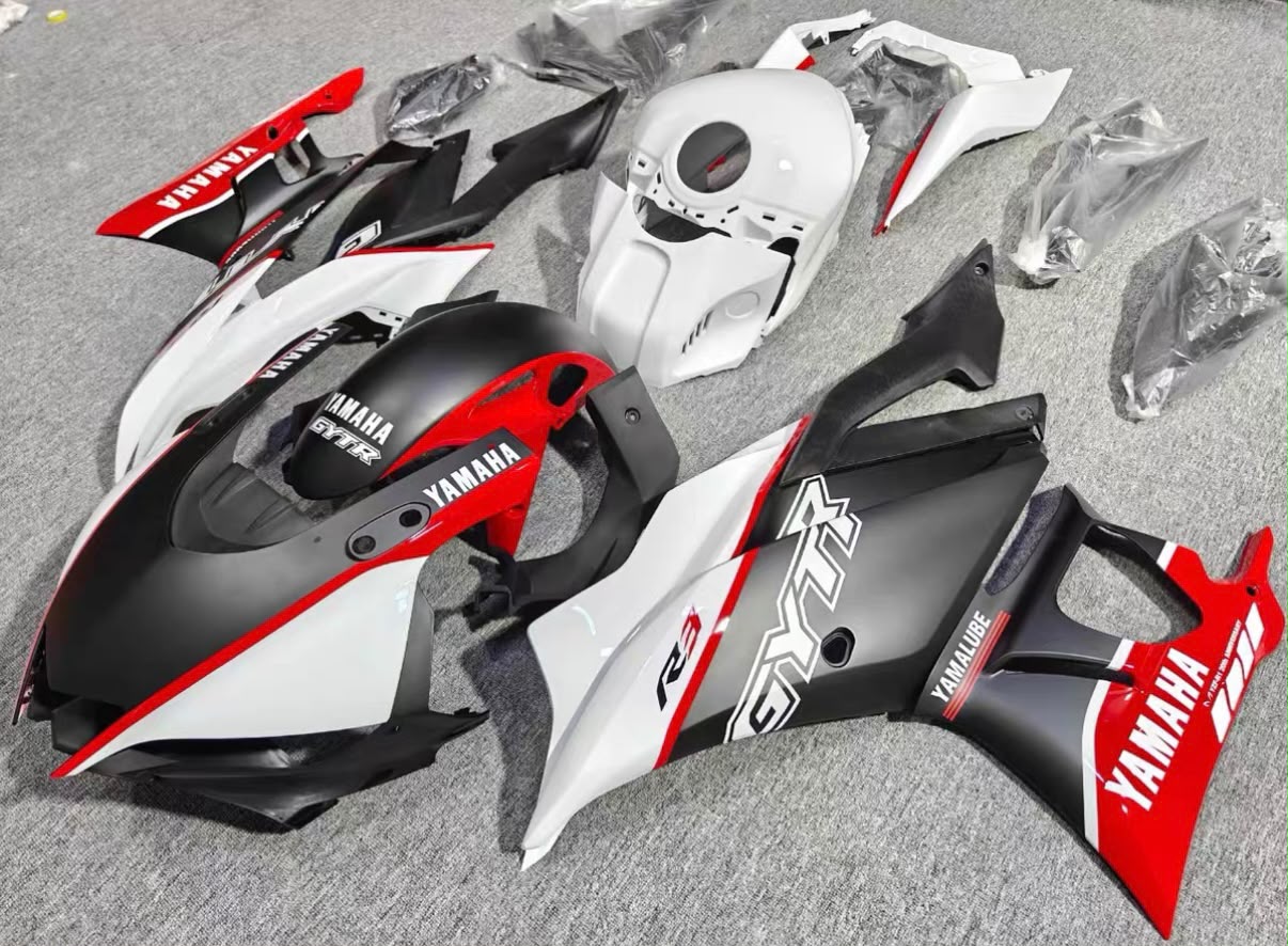 Yamaha R25 2019-2024 Matte Black with White ABS Fairings | Motovation Frgs - Image 3