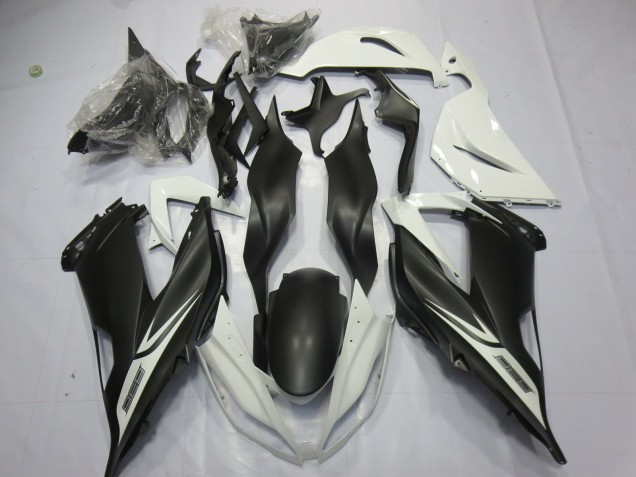 Kawasaki Ninja ZX6R 2013-2018 White Matte Black ABS Fairings | Motovation Frgs