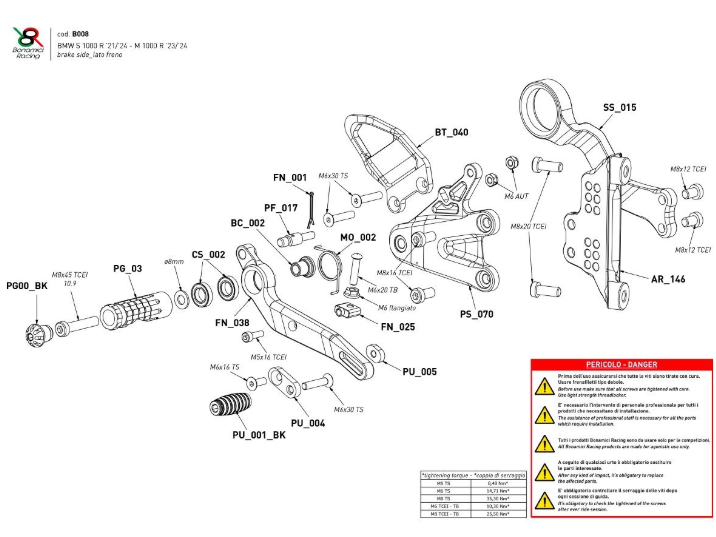 BONAMICI RACING ADJUSTABLE REAR SETS KIT BMW S 1000 R 2021-2024 - Image 2