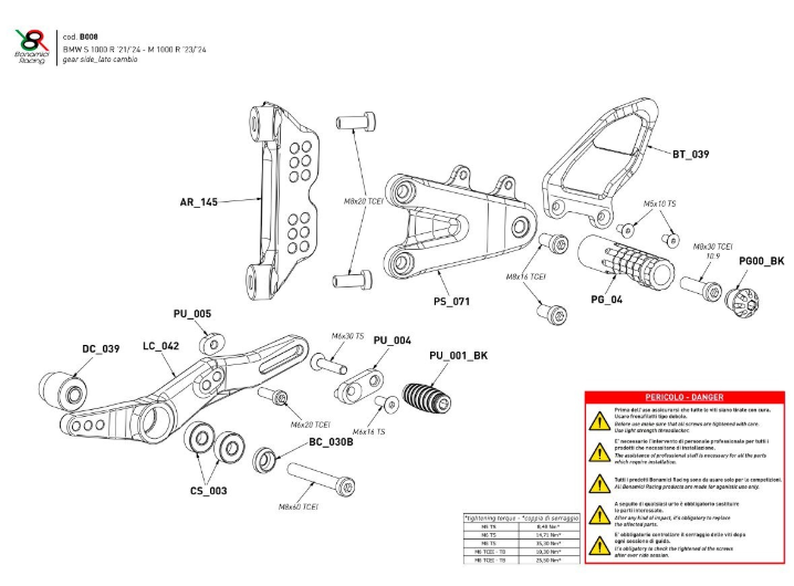 BONAMICI RACING ADJUSTABLE REAR SETS KIT BMW S 1000 R 2021-2024 - Image 3