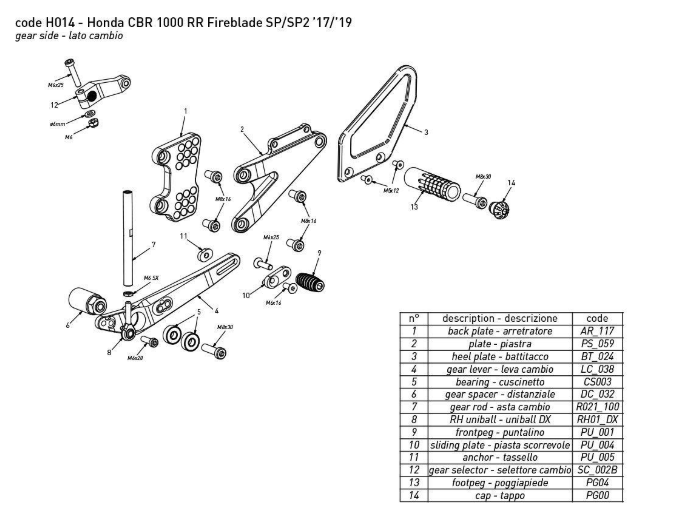 ADJUSTABLE REAR SETS KIT BONAMICI RACING HONDA CBR 1000 RR SP / SP2 2017-2019 - Image 3