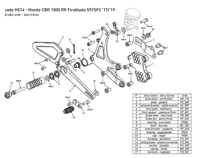 ADJUSTABLE REAR SETS KIT BONAMICI RACING HONDA CBR 1000 RR SP / SP2 2017-2019 - Image 4