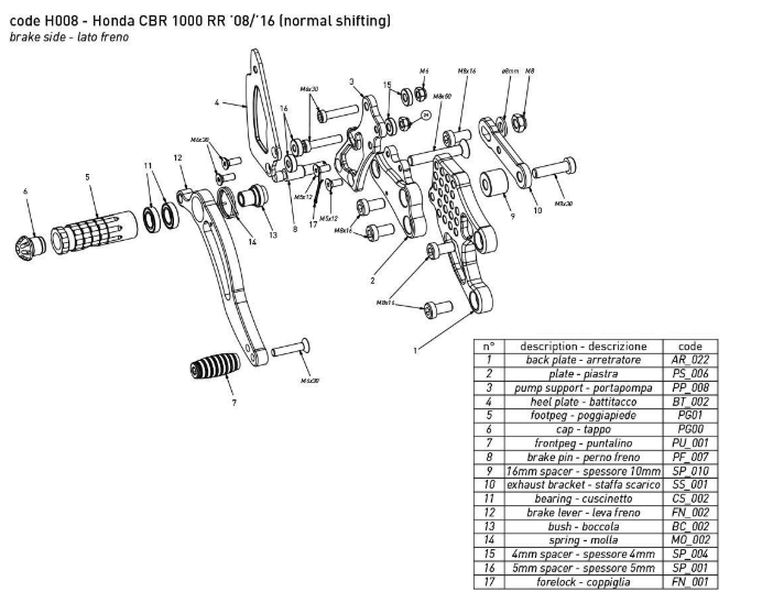 BONAMICI RACING ADJUSTABLE REARSETS STRADALI HONDA CBR 1000 RR 2008-2016 - Image 3