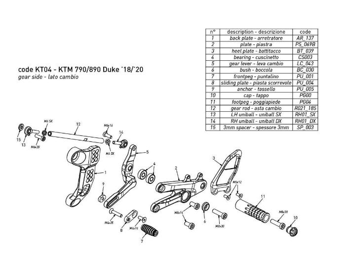 ADJUSTABLE REAR SETS KIT BONAMICI RACING KTM DUKE 790 2018-2022 - Image 3