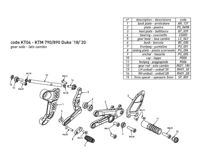 ADJUSTABLE REAR SETS KIT BONAMICI RACING KTM DUKE 890 2018-2022 - Image 2